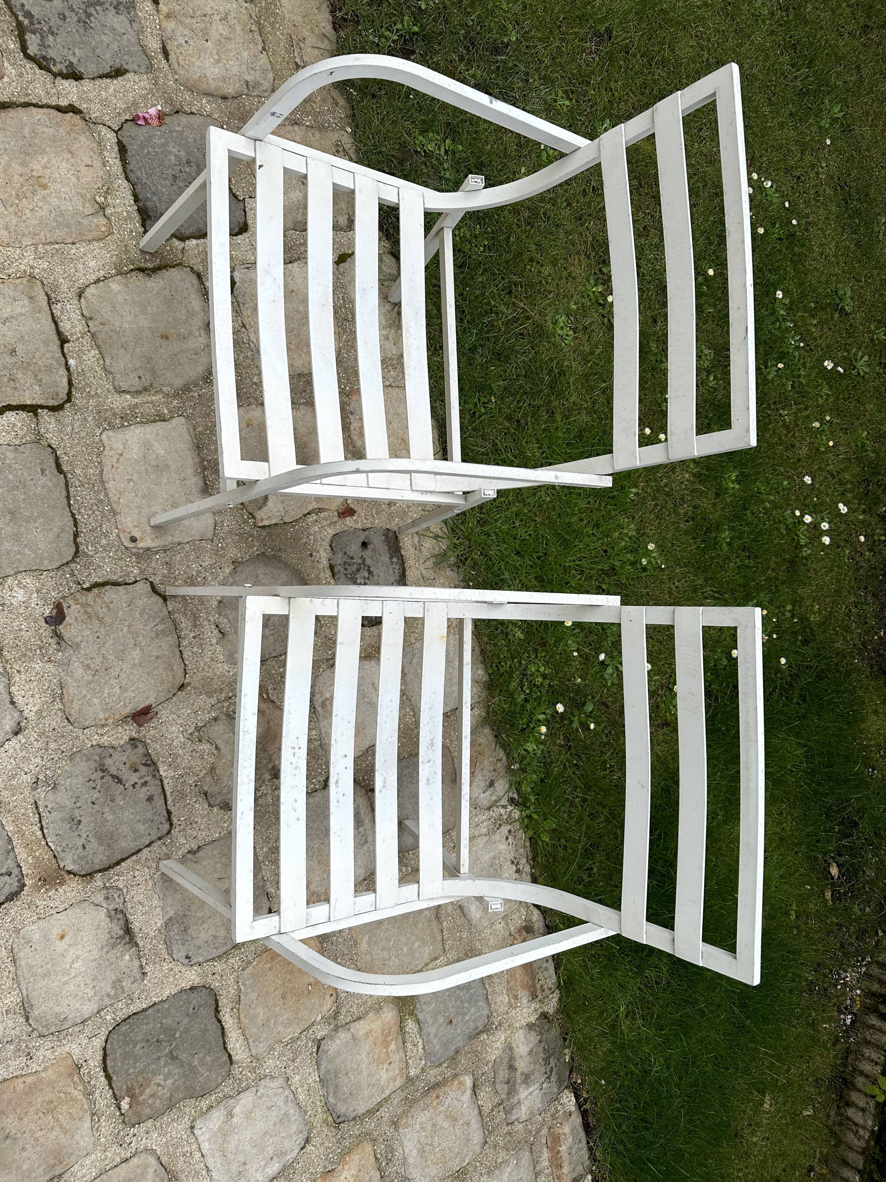 Pair of garden armchairs in white lacquered aluminum - HUGONET