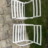 Pair of garden armchairs in white lacquered aluminum - HUGONET