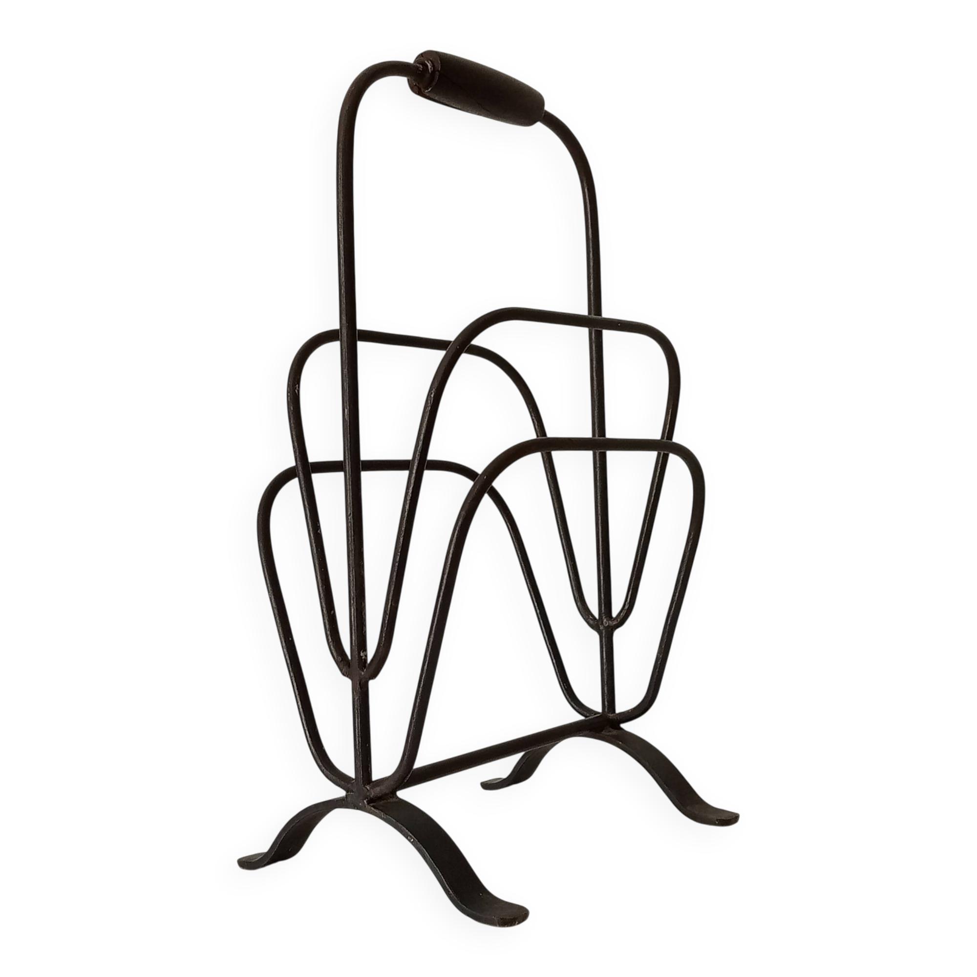 Brutalist wrought iron magazine rack from the 1960s.