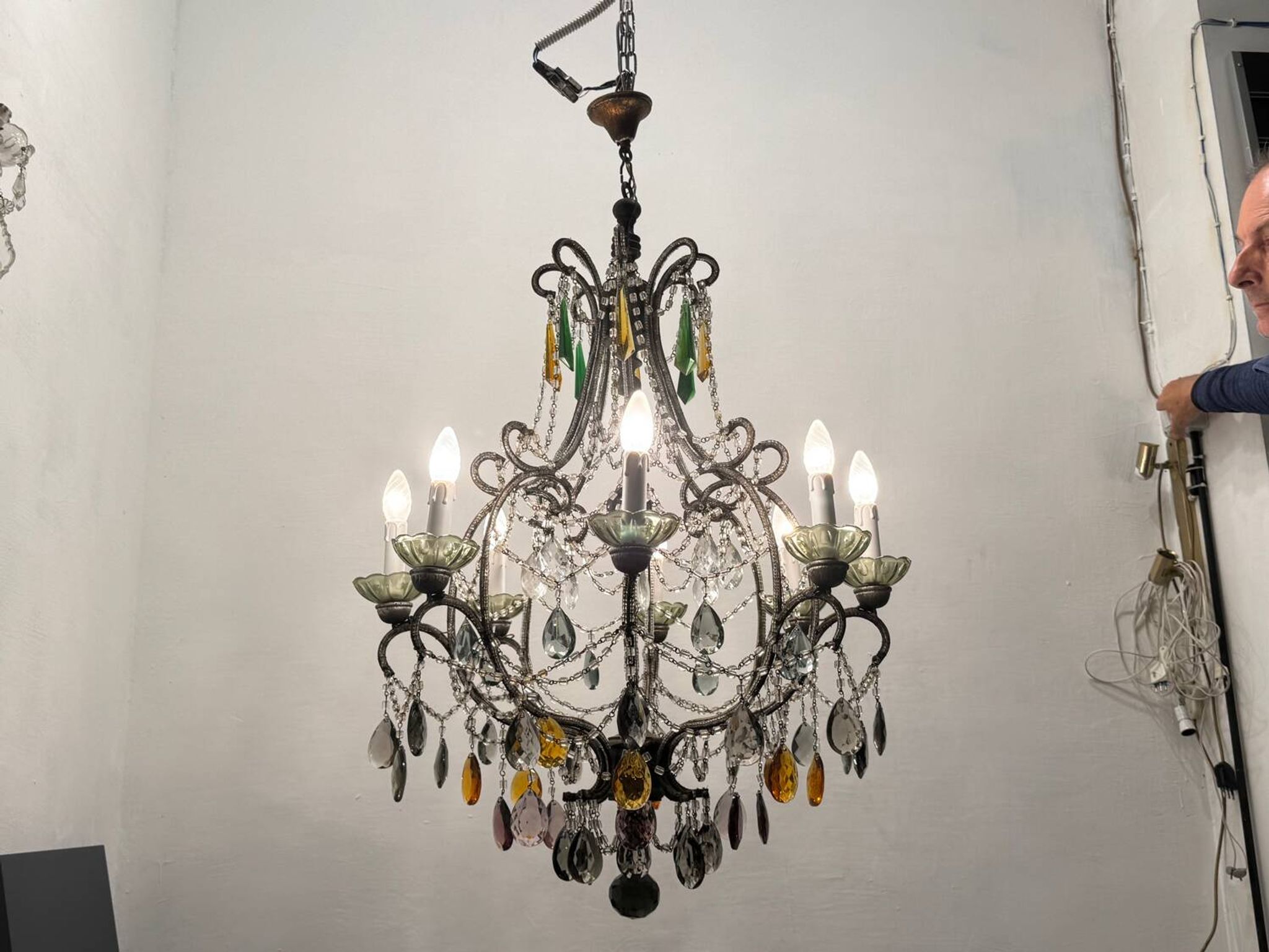 Grand lustre en cristal multicolore des années 1950