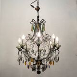 Large Crystal Multicolored Chandelier 1950’s