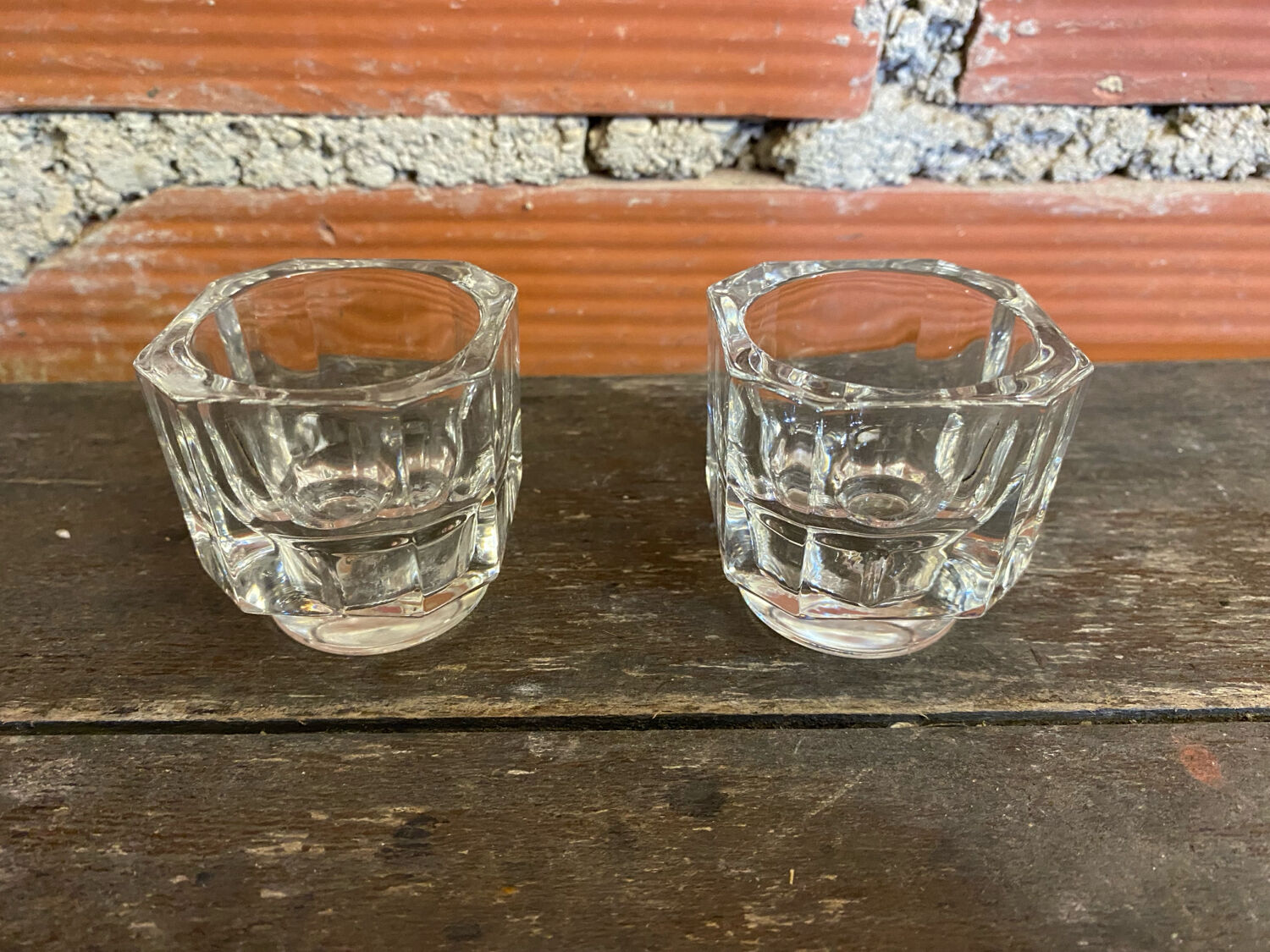 Pair of Antique Candle Holders COVETRO Design Moulded Glass Italy 60’s Vintage