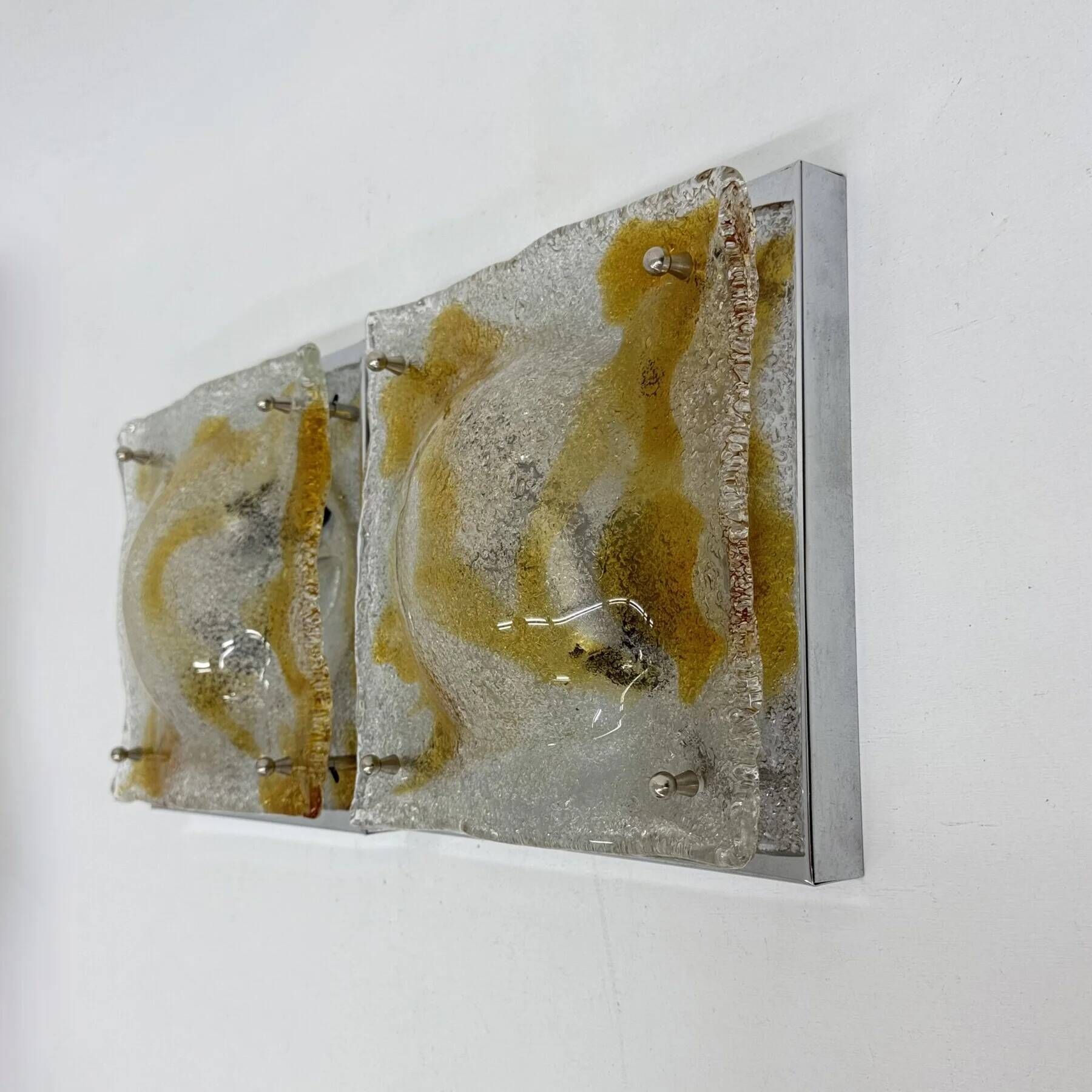 Vintage Murano glass abstract wall sconces from Mazzega, Italy, 1960, set of 2