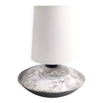 Postmodern Handmade Grey Raku Ceramic Table Lamp, Signed, Italy