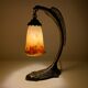 Bronze eagle lamp patinated and Art Nouveau style glass pate