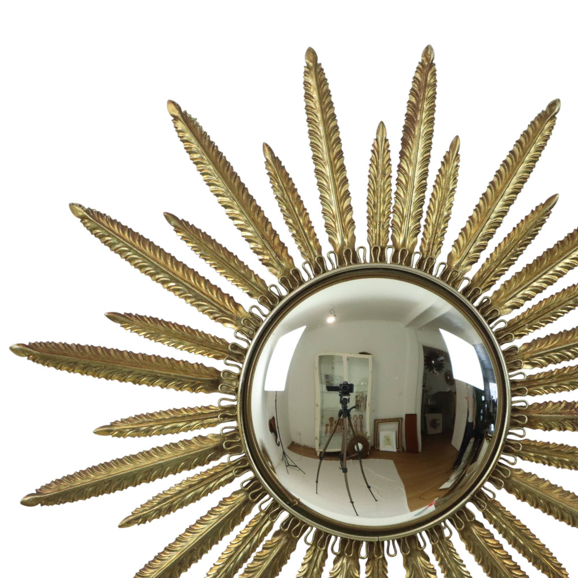 Mid Century Copper Plated Metal Sun Mirror Deknudt Convex 55cm