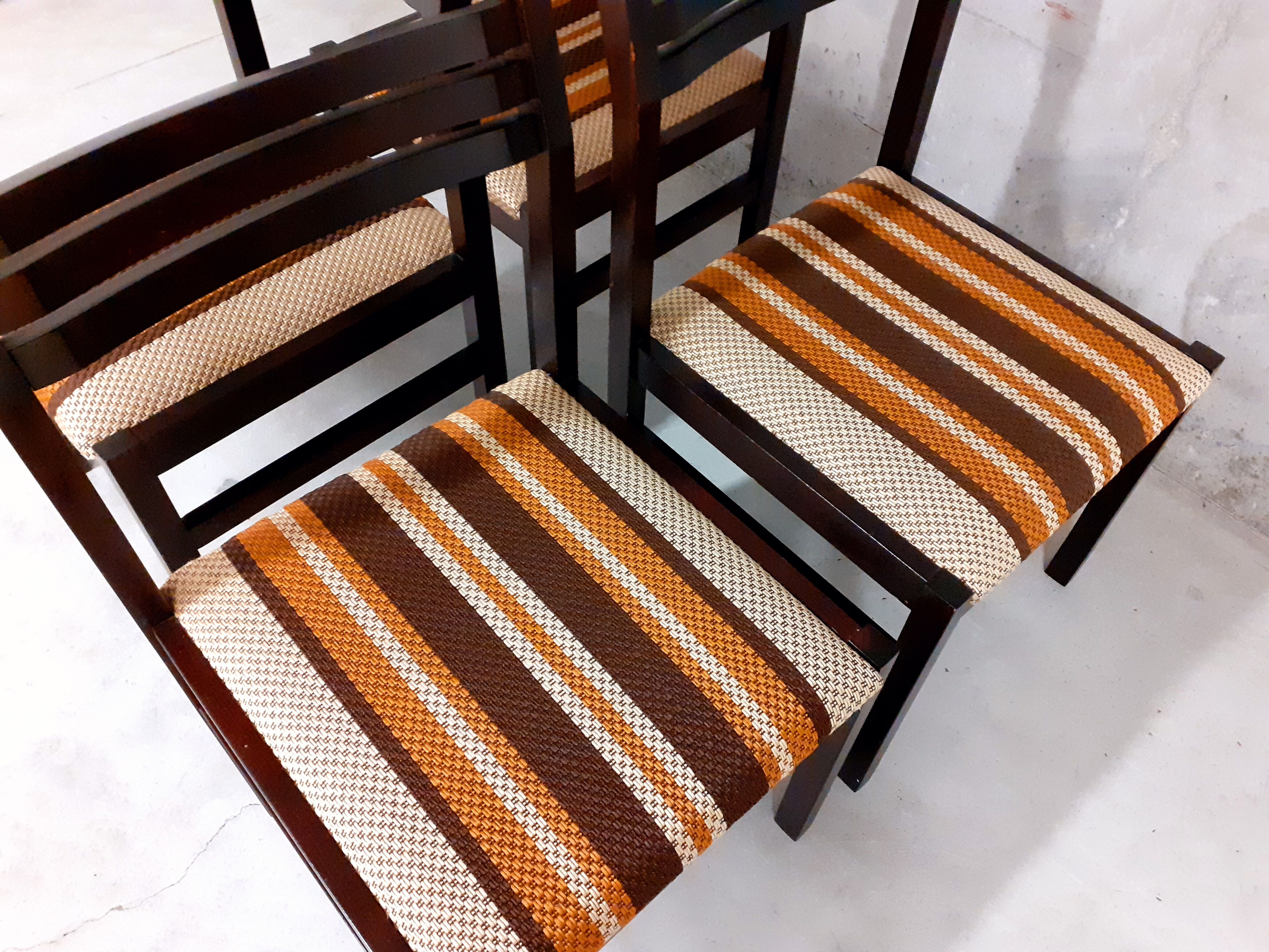 4 vintage chairs in wood and fabric 70s