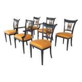 Set of 2 Black and Gold Armchairs and 4 Chairs, Empire style