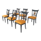 Set of 2 Black and Gold Armchairs and 4 Chairs, Empire style