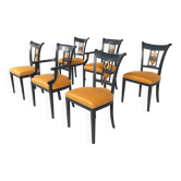 Set of 2 Black and Gold Armchairs and 4 Chairs, Empire style