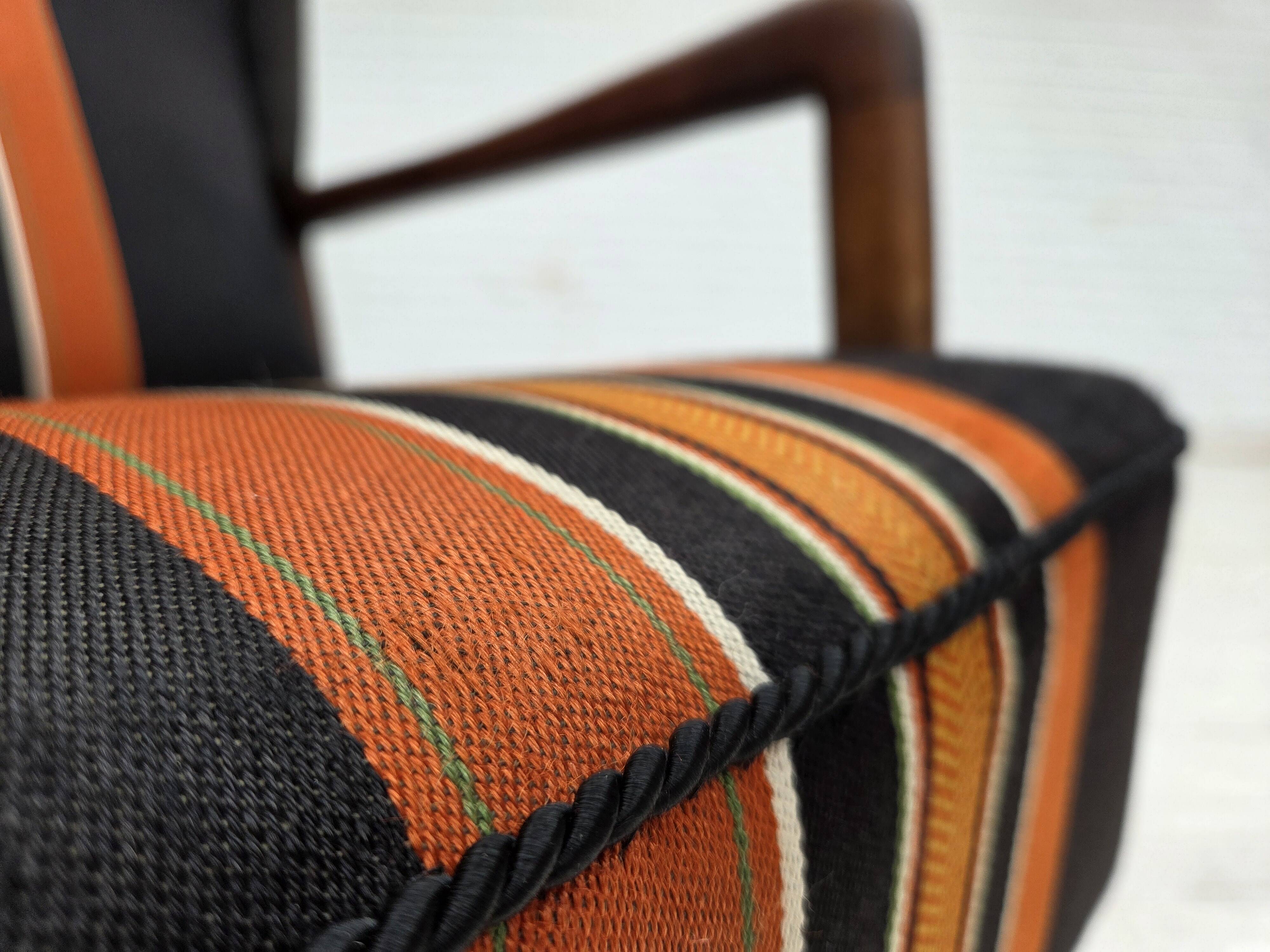 1960s, Danish highback armchair by Fritz Hansen, furniture wool, beech wood