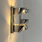 Pair of vintage wall lights, chrome metal, France, 1970.