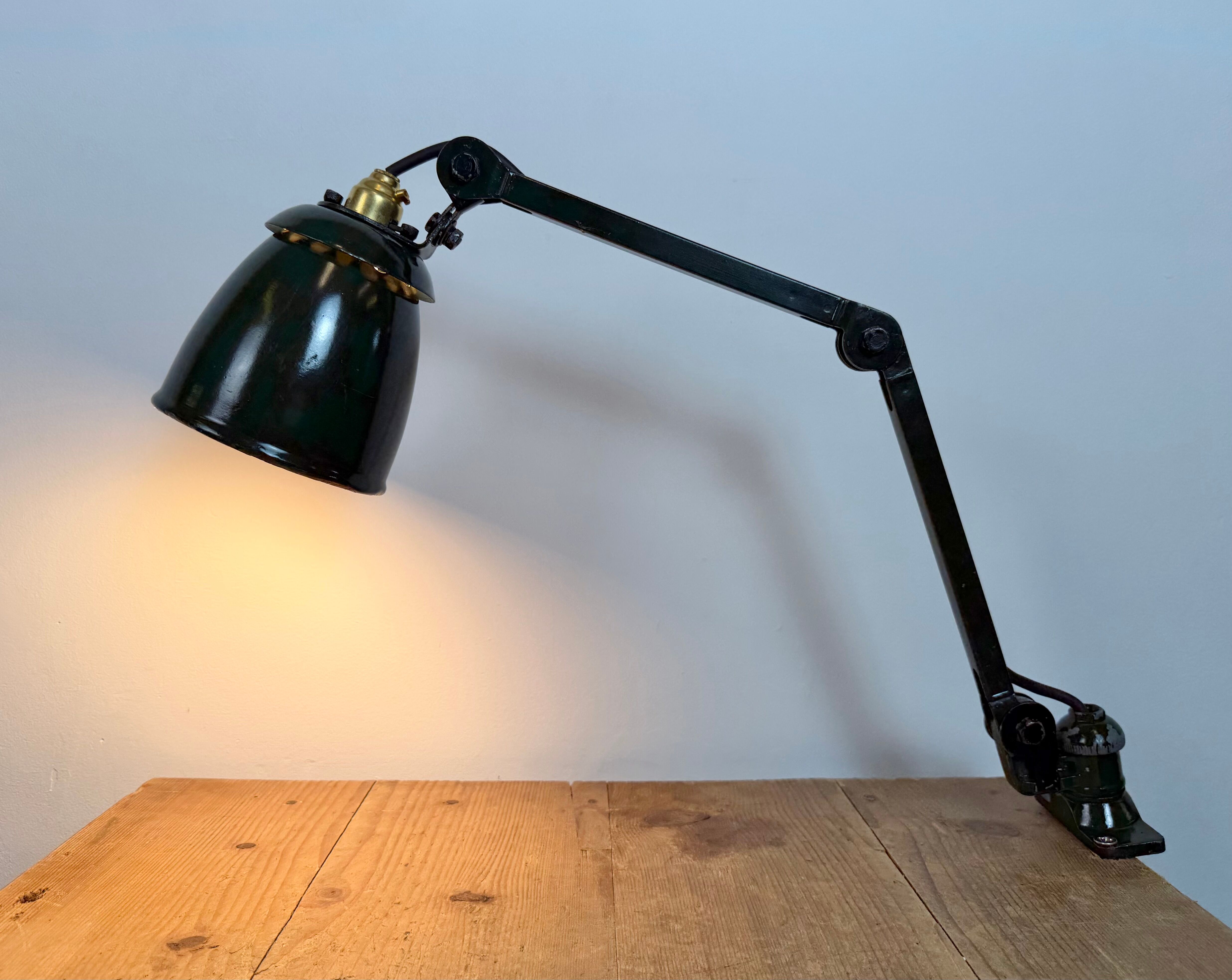 Industrial Green Enamel Adjustable Table Lamp, 1960s