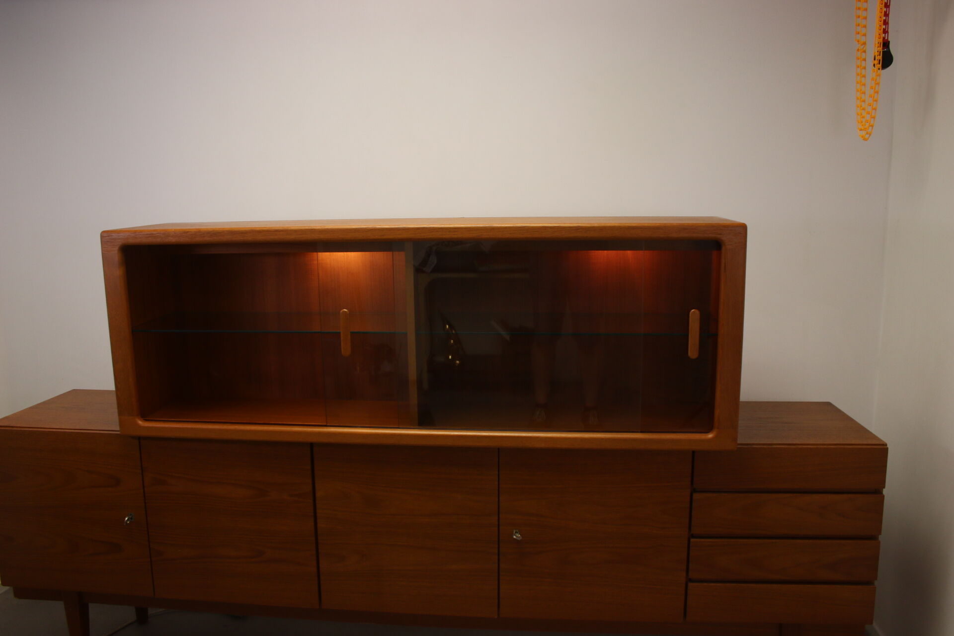 johannes Andersen teak lighted display cabine For Silkeborg Denmark