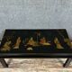 Chinese coffee table in black lacquer and colored mother-of-pearl decorations