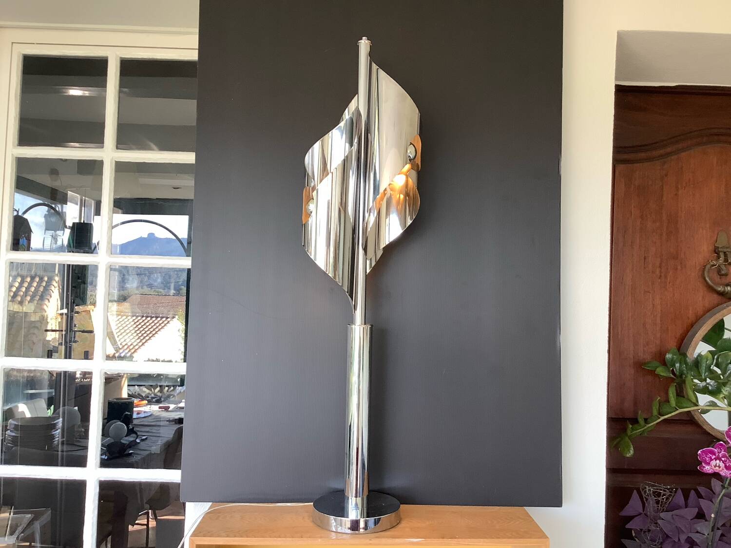 Large Chrome Lamp 3 Lights Space Age Italy 70's Dlg Reggiani