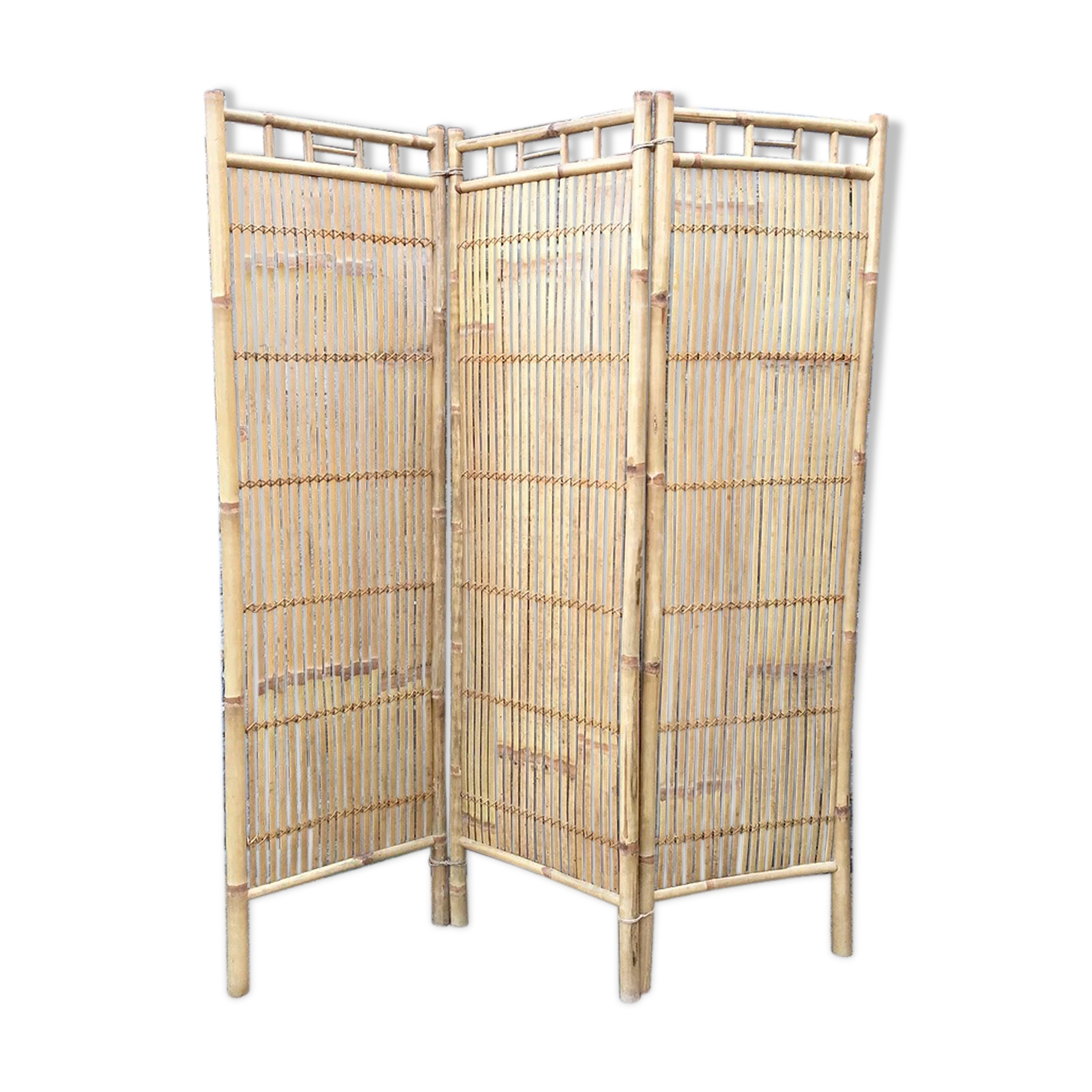 Paravent vintage en rotin et bambou
