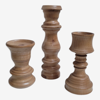 Trio turned wood candlesticks