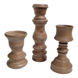 Trio turned wood candlesticks