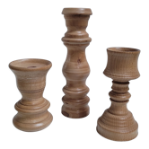 Trio turned wood candlesticks