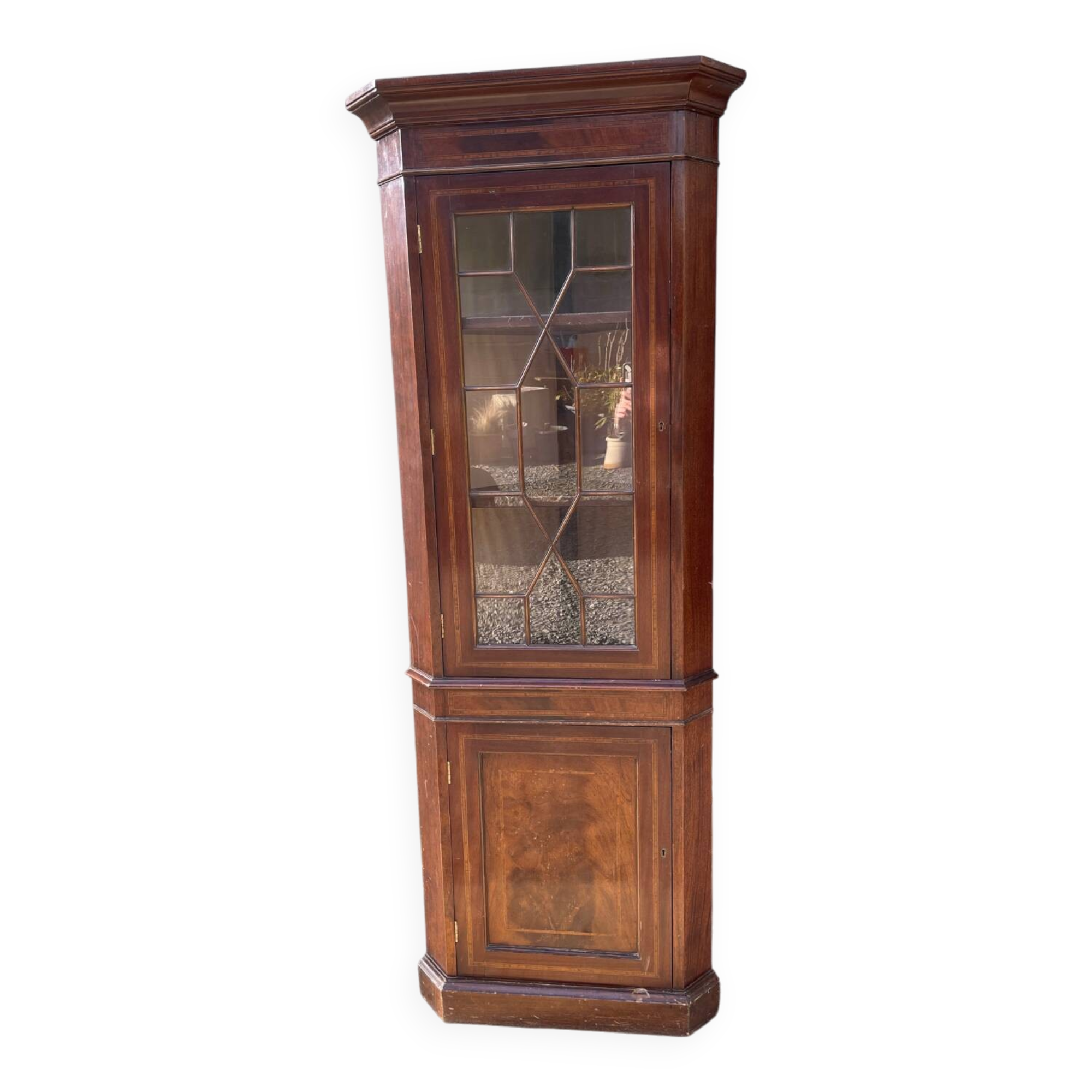 English mahogany corner bookcase/display cabinet