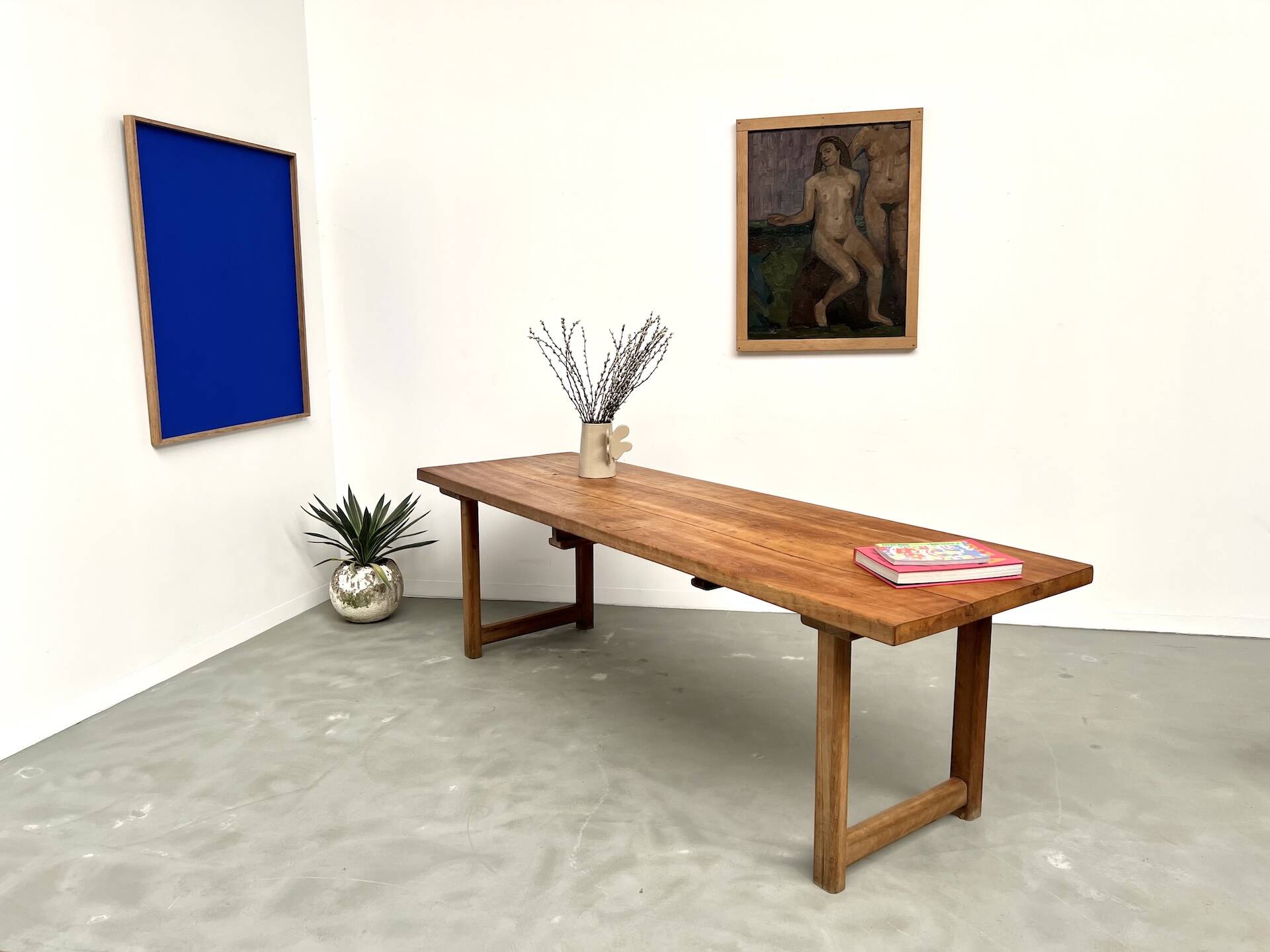 Large brutalist beech farmhouse table