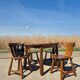 Brutalist set solid oak round dining table 4 chairs Depuydt Belgium