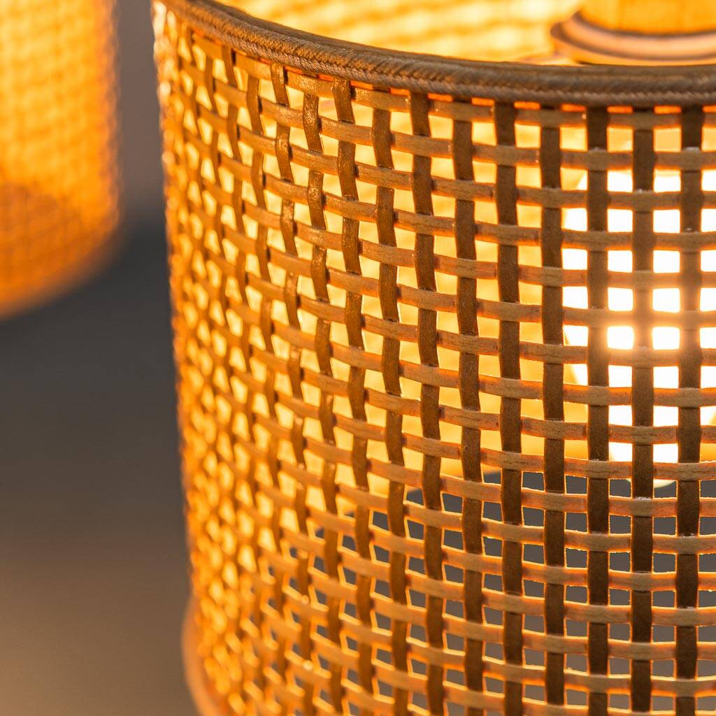 Rattan chandelier with 3 lights, 1970s vintage modernism