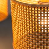 Rattan chandelier with 3 lights, 1970s vintage modernism