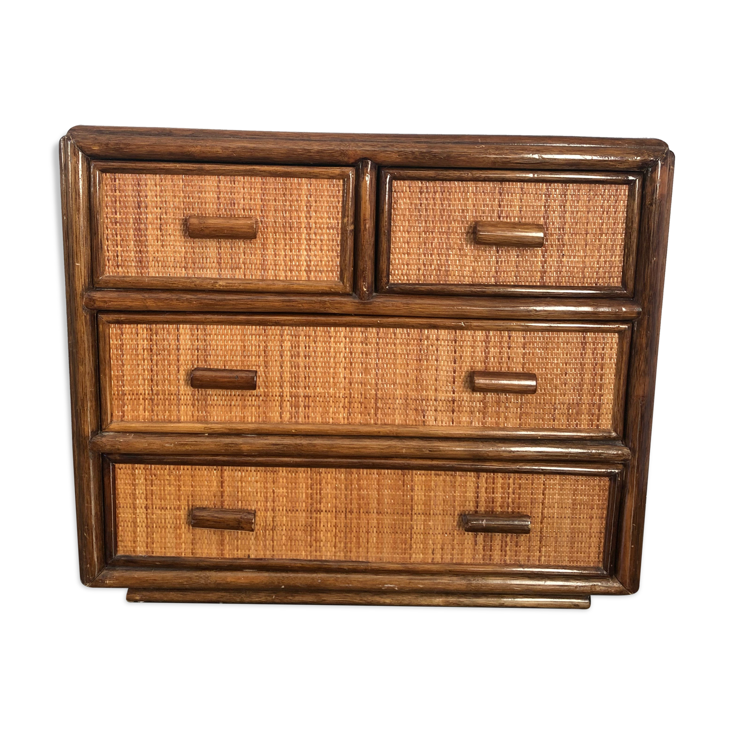 Chest of drawers in bamboo and vintage rattan