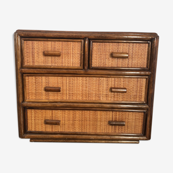 Chest of drawers in bamboo and vintage rattan