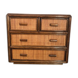Chest of drawers in bamboo and vintage rattan