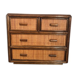 Chest of drawers in bamboo and vintage rattan