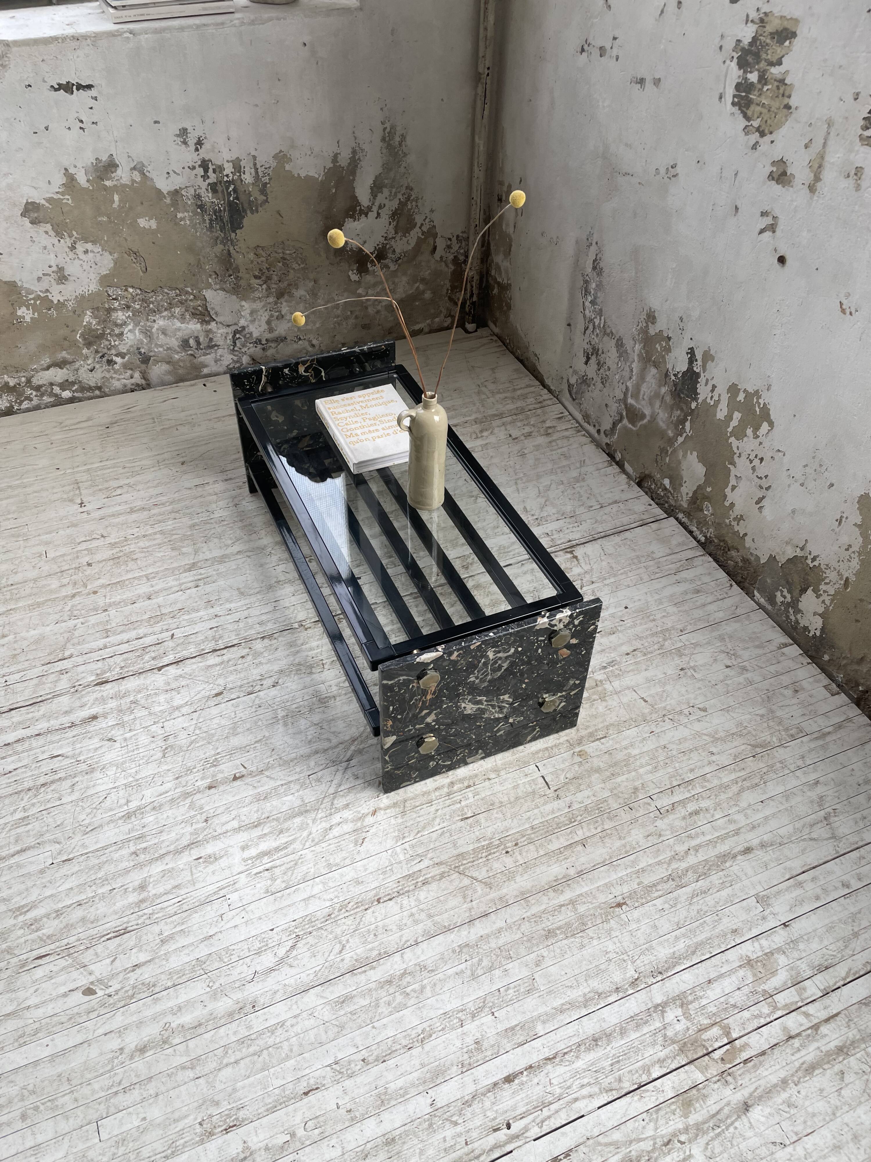 80s Italian marble and glass coffee table