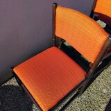 6 vintage wooden and orange fabric chairs