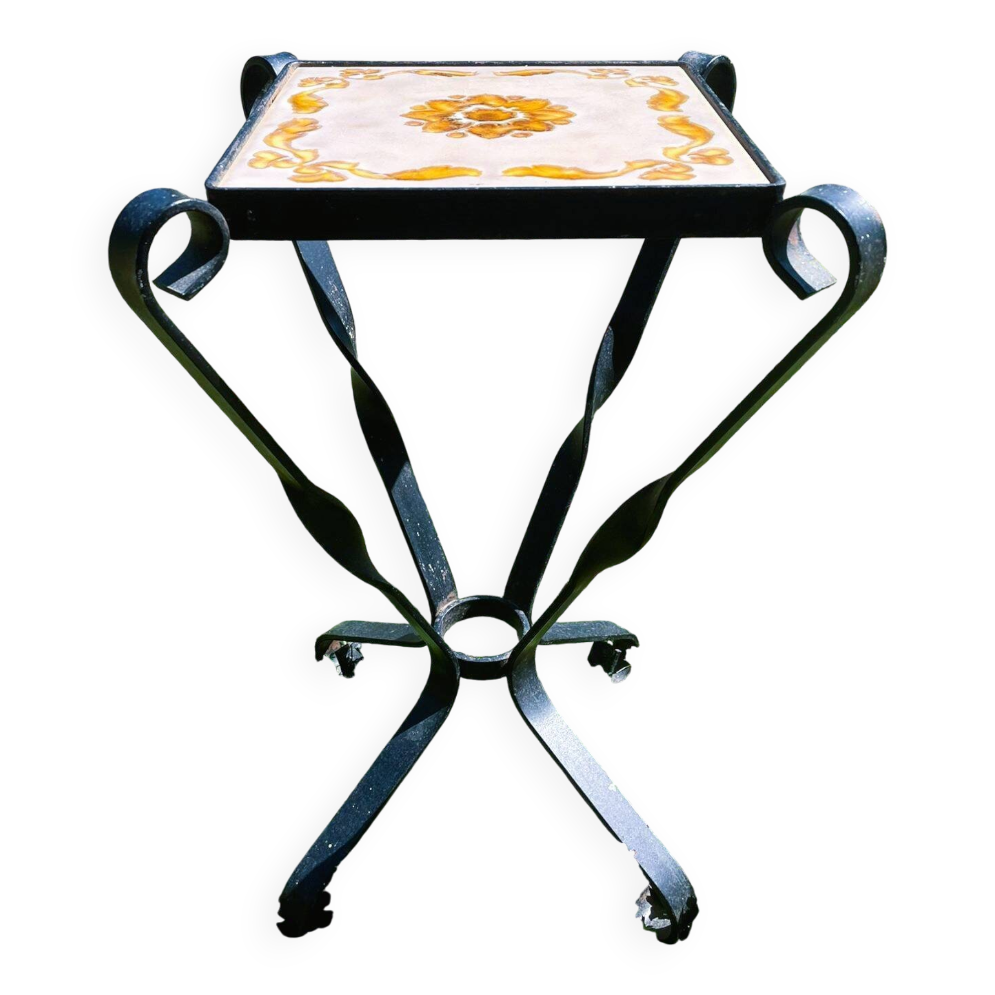 Guéridon fer forgé et céramique