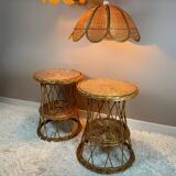 2 tables d’appoint rotin, années 60