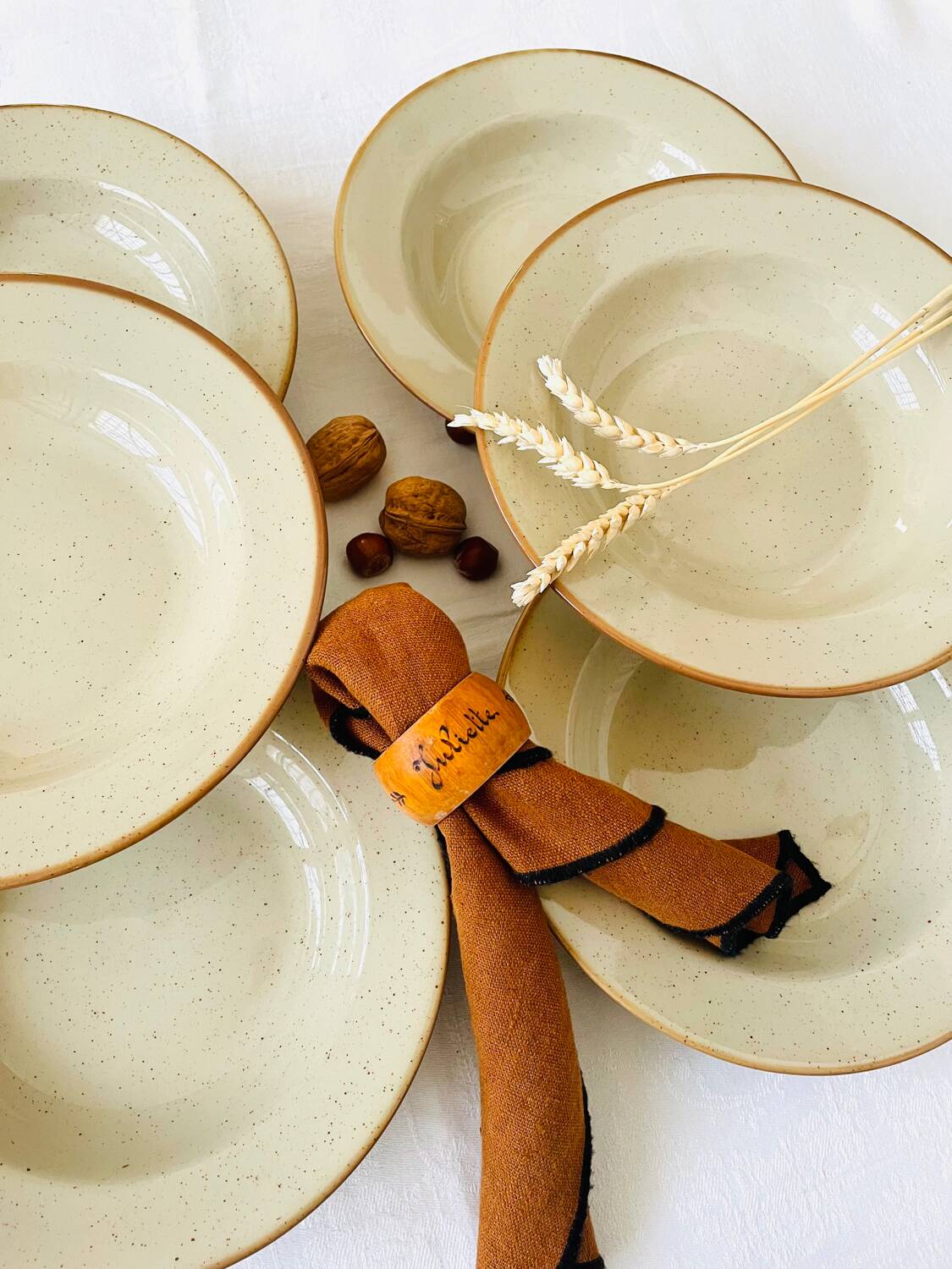 Set of 6 vintage soup plates speckled stoneware Tulowice Poland