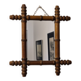 Antique turned wooden mirror in bamboo style, late 19th century A116