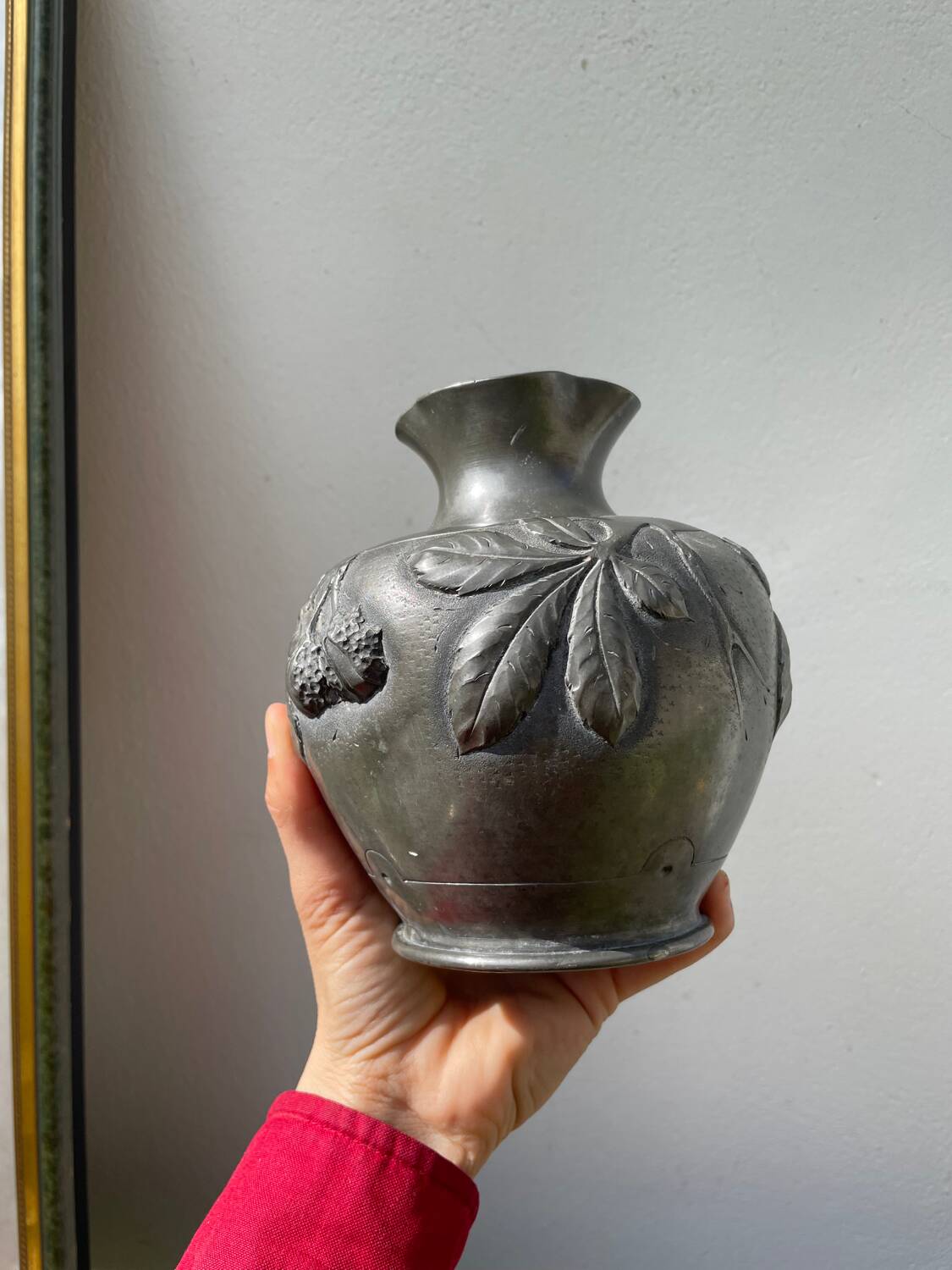 Art Nouveau pewter vase signed Cortesi