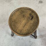 Tabouret vintage tripode brutaliste en bois