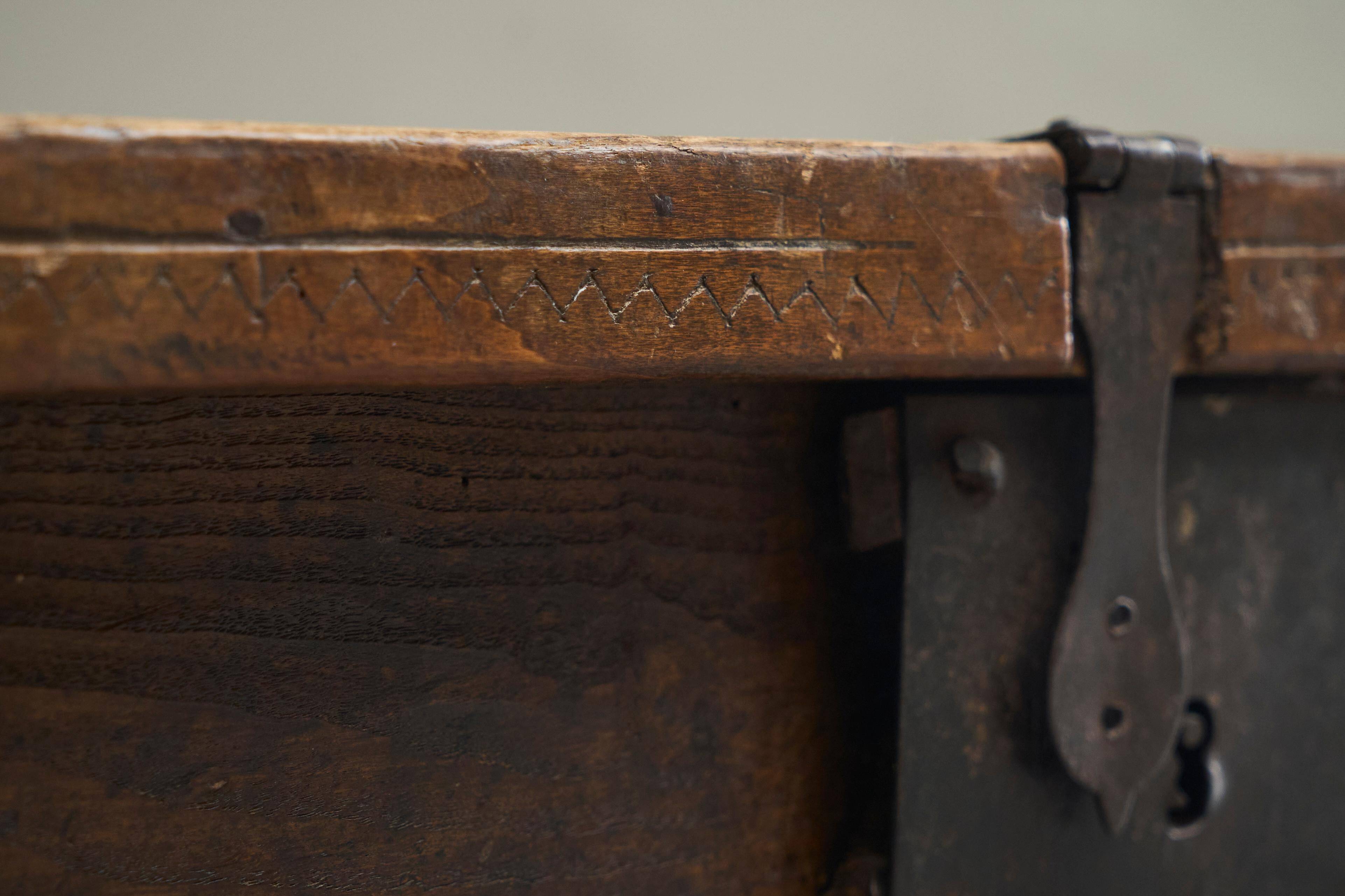 Oak and wrought iron mallet, early 18th century.