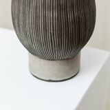 Gray and beige ceramic vase, vintage 1970s Danish studio pottery with incised texture