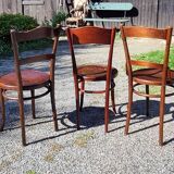 6 Thonet Fischel bistro chairs and others in curved wood from the early 20th century