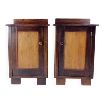Tall Vintage Bedside Tables In Wood, Czechoslovakia 1930s