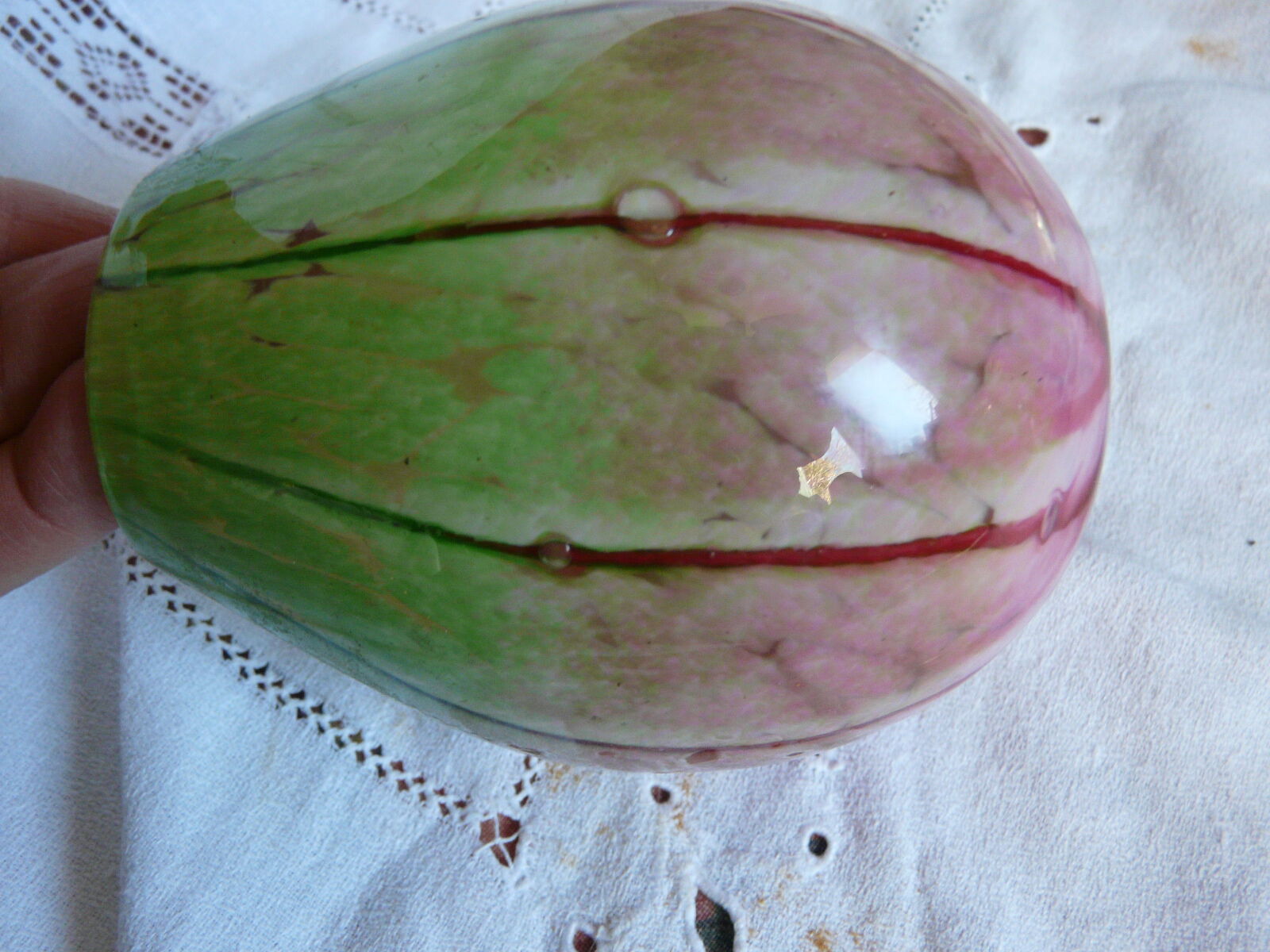 green and pink blown glass vase