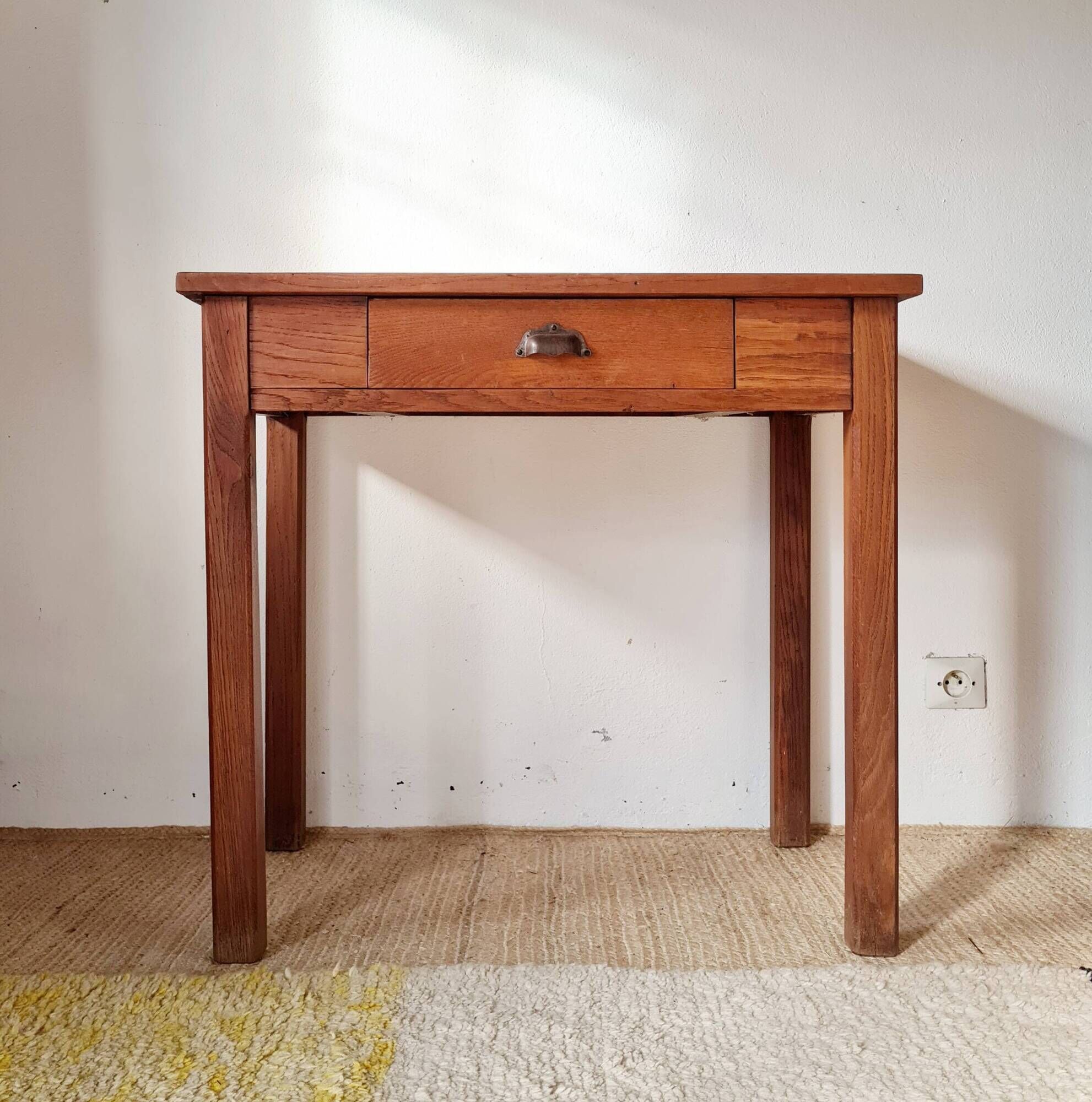 Solid wood table - vintage wooden desk with drawer