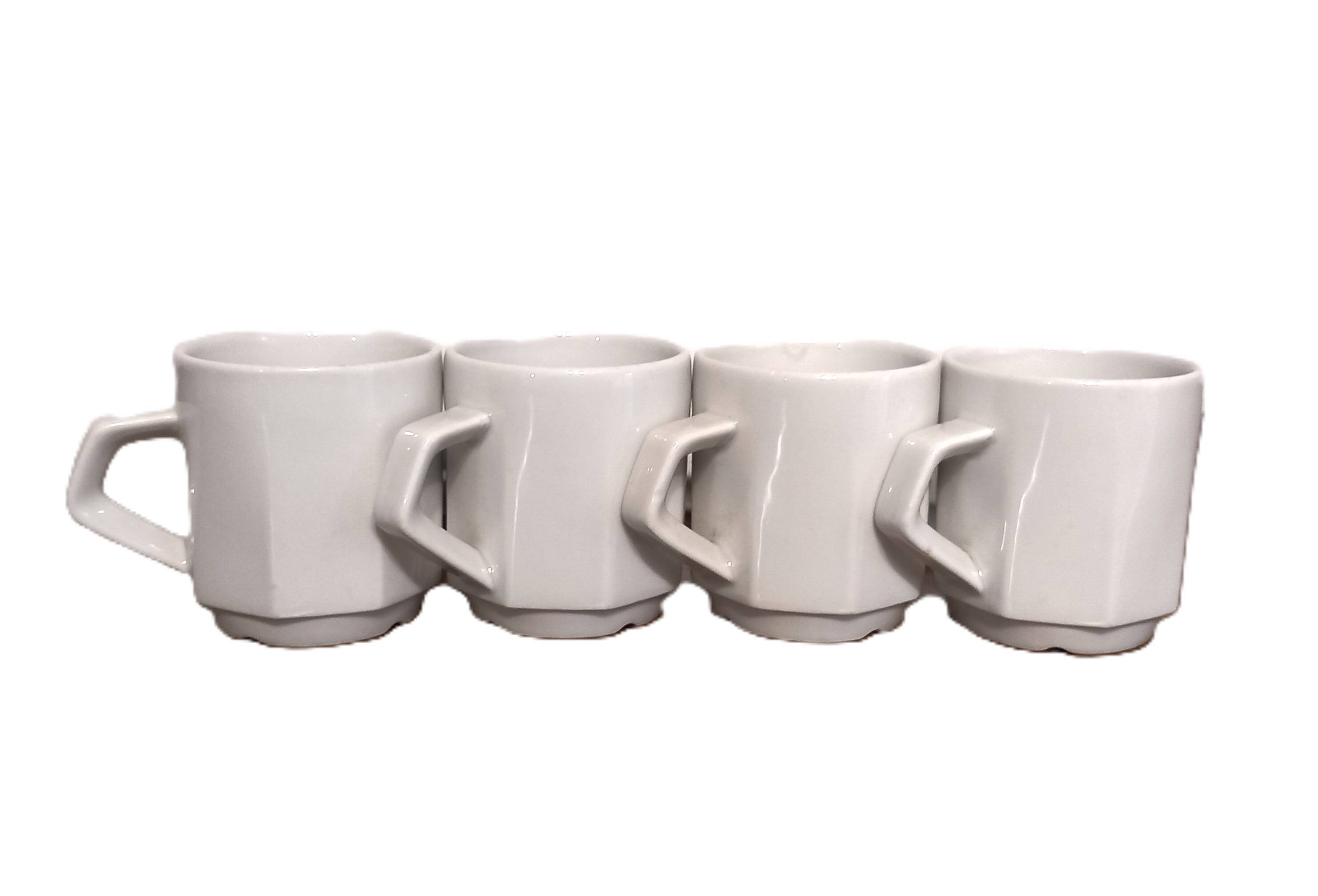Set of 4 white porcelain cups from Apilco + saucers