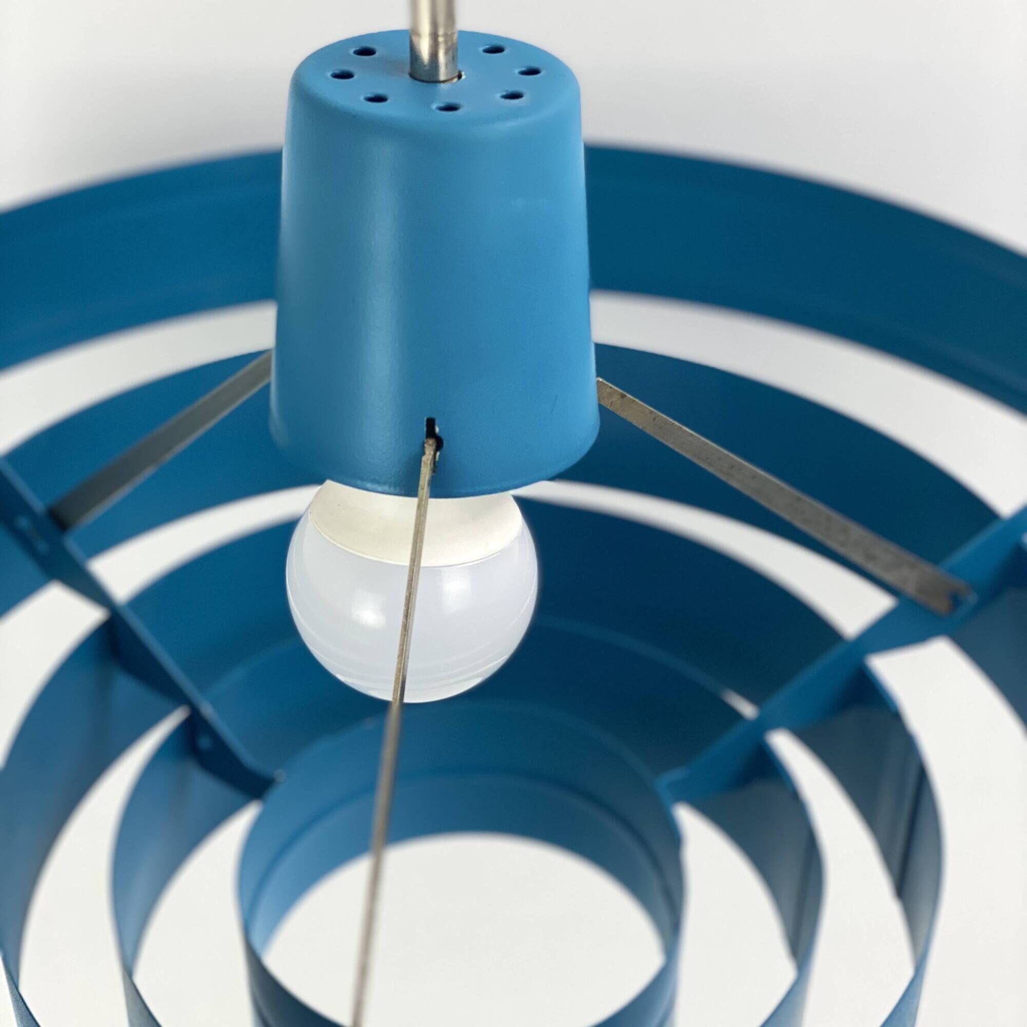 Vintage 1960s Metal Pendant Light - Blue Design