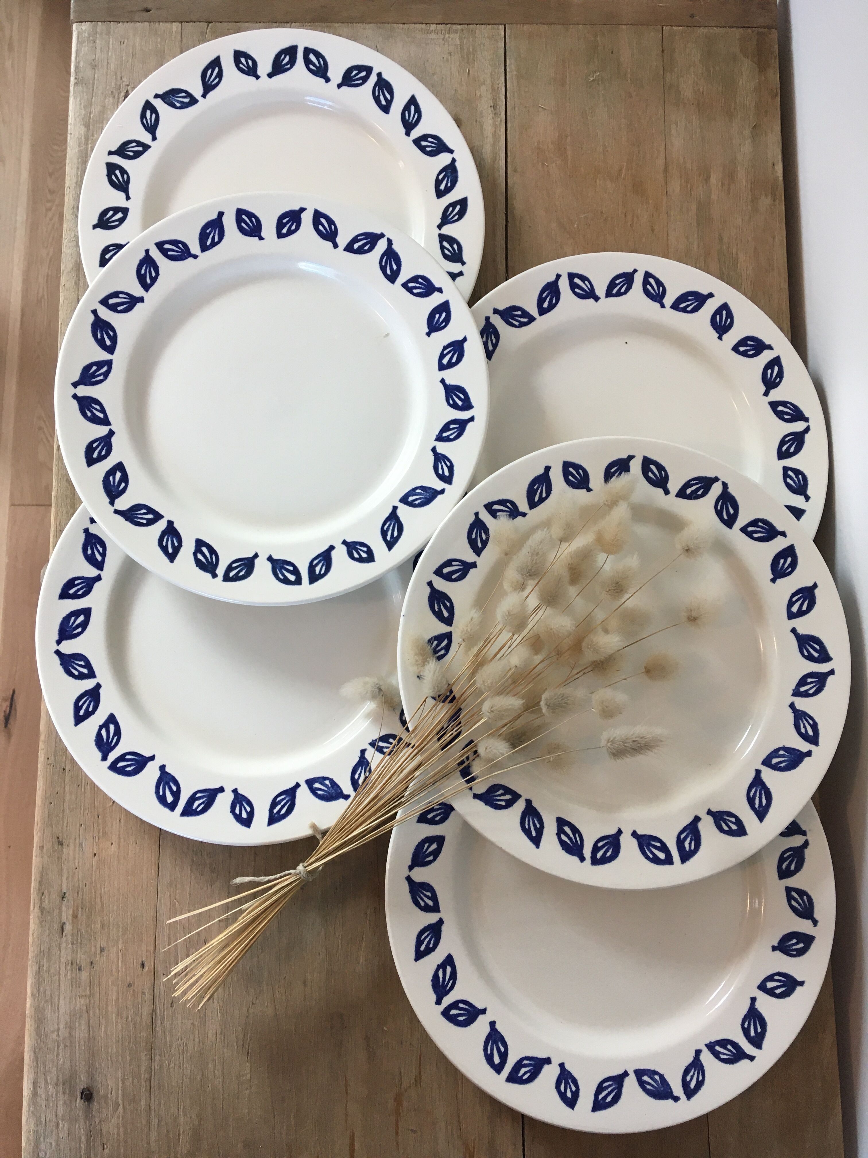 Flat plates blue leaves